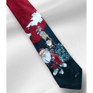 VTG Santa Elf Golfing Neck Tie Golf Cartoon Red Christmas Holiday Party Novelty